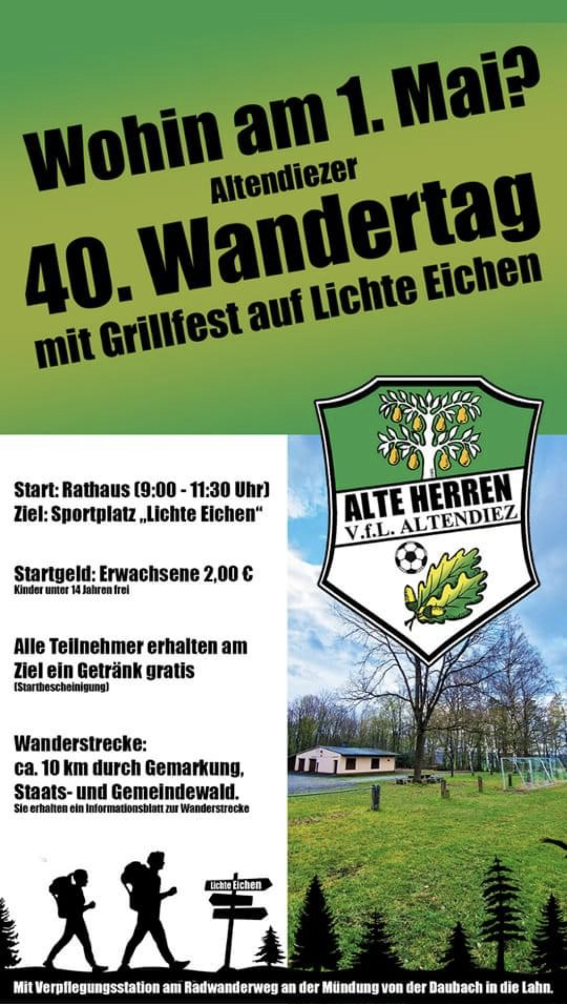 Ankündigung Wandertag am 1. Mai mit Grillfest auf "Lichte Eichen"